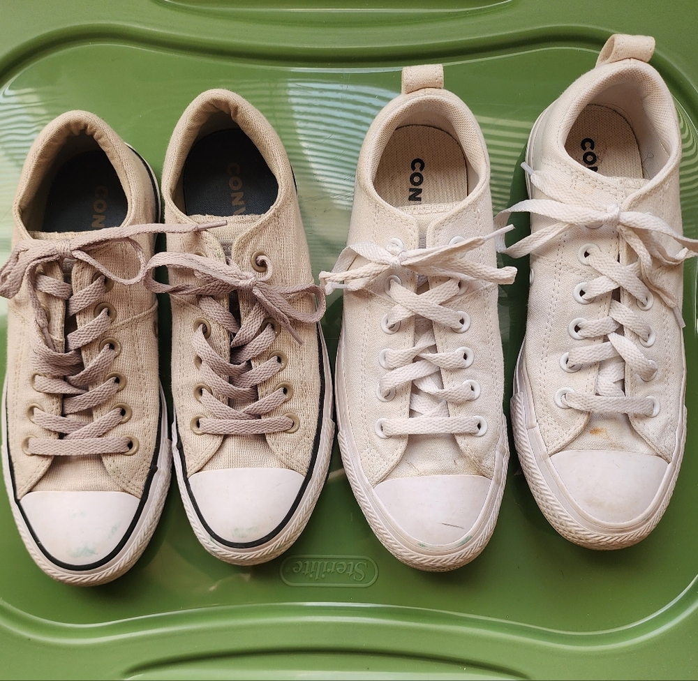 2 Pairs Of Womens Converse Tan and White Casual Sneakers
